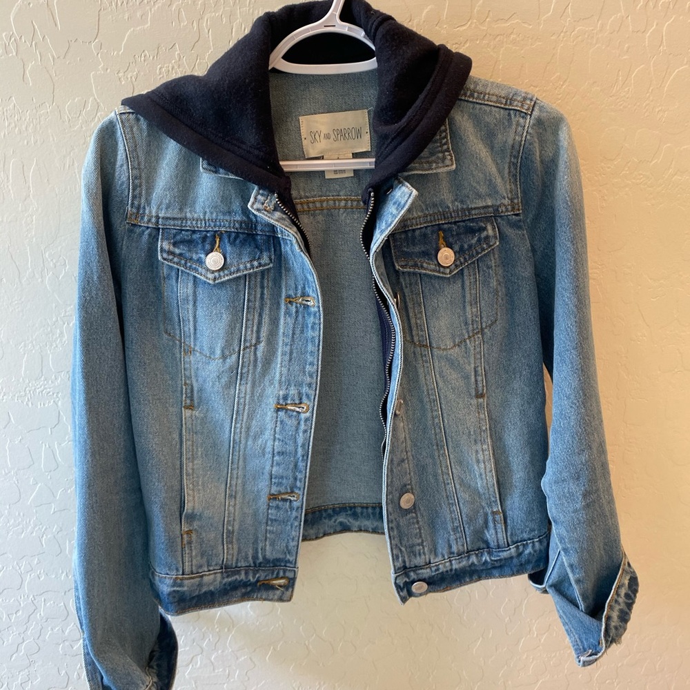 Denim Jacket with Sweatshirt Hood - Size Small